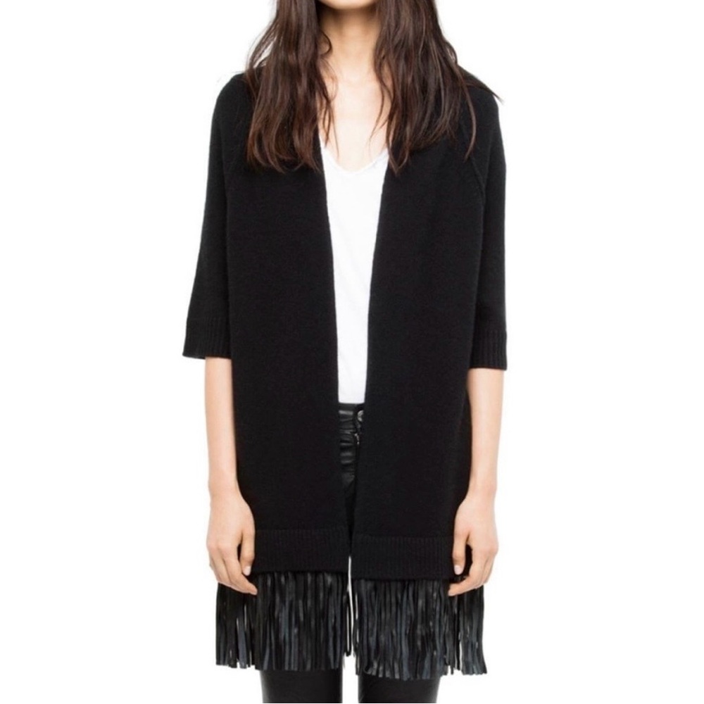 Zadig & Voltaire Paloma Leather Trimmed Cashmere Cardigan